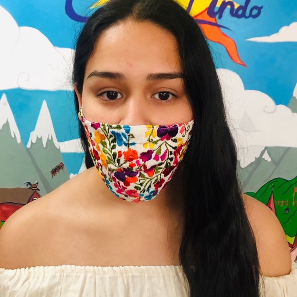 Mexican Handmade Embroidered Face Mask Floral - Picture 3 of 3